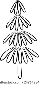 Christmas tree line art symbol. Fir tree line drawing icon. Holiday element, simple shape for winter season card. Vector illustration.