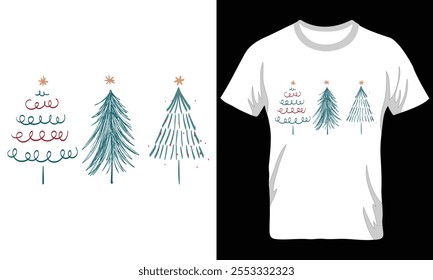 Christmas Tree Line Art T-Shirt Design Print-Ready File Download Now.