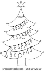 Elementos de vetor de arte de linha de árvore de Natal