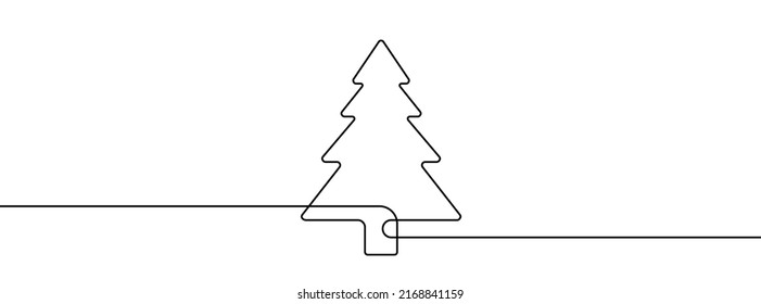 Christmas tree line background. One line drawing background. Continuous line drawing of christmas tree icon. Vector illustration.