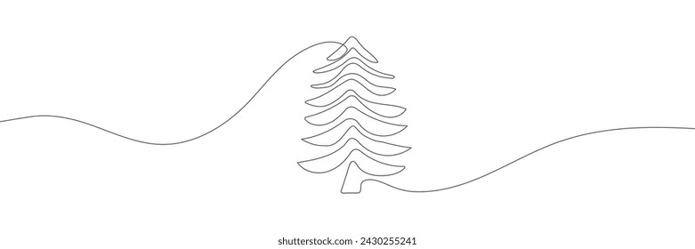 Christmas tree line background. One line drawing background. Continuous line drawing of christmas tree icon. Vector illustration.