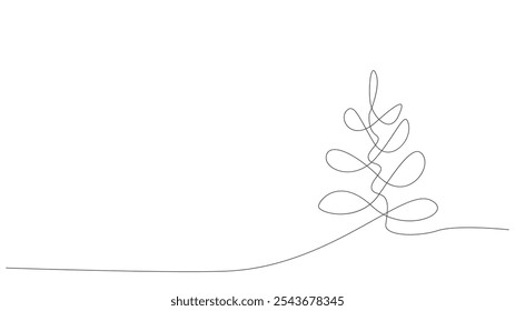 Christmas tree line drawing, continuous line drawing of pine, Christmas or New Year decoration, Contour sketch of Christmas tree, minimalist Christmas tree in single line style vector illustration