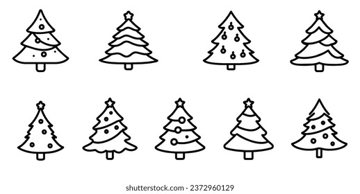 Christmas tree line drawing, doodle style