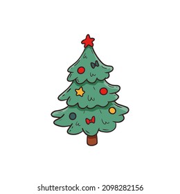 Árbol de Navidad. Dibujo de línea. Diseño minimalista. Colorido. Árbol elegante vectorial.Estilo Doodle.Ilustración vectorial 