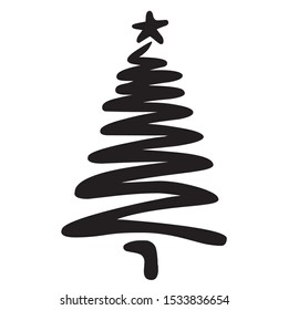 Christmas tree line drawing / Vector, isolated