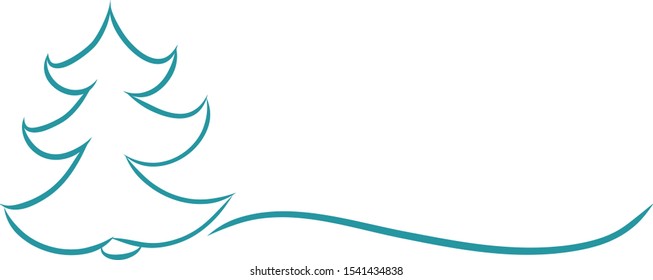 Christmas tree line drawing vector illustration. Happy New Year banner template with copy space