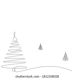 Christmas tree line drawing, vector illustration