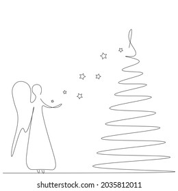 Christmas tree line drawing vector illustration
