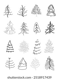 Christmas tree line drawing.vector set