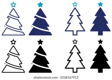 Linha de árvore de Natal e ícones da web de preenchimento conjunto isolado. Coleção colorida de conjunto de ícones da árvore do pinheiro. Conjunto de ícones de Natal plano moderno para projetos de design 