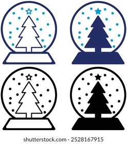 Christmas Tree line and Fill web icons set isolated. Colorful Collection of Pine tree icons set. Set of Modern Flat Christmas Icons for Design Projects 