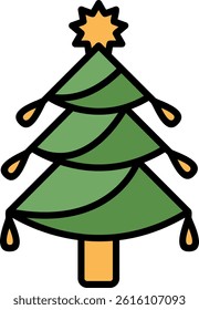 Christmas Tree Line Filled Vector Icon Design