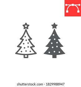Christmas tree line and glyph icon, merry christmas and xmas, fir tree sign vector graphics, editable stroke linear icon, eps 10