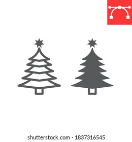 Christmas tree line and glyph icon, merry christmas and xmas, fir tree sign vector graphics, editable stroke linear icon, eps 10