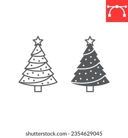 Christmas tree line and glyph icon, new year and holiday, fir vector icon, xmas wood vector graphics, editable stroke outline sign, eps 10.