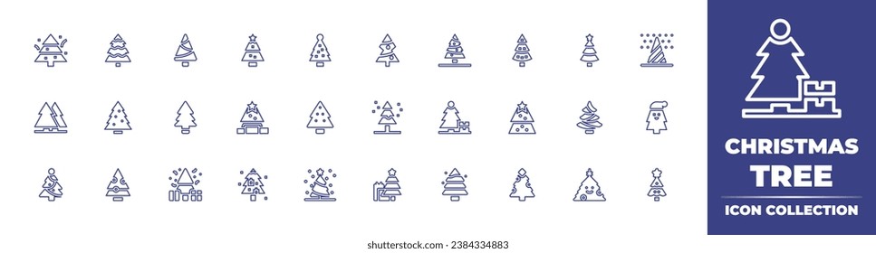 Weihnachtsbaum-Icon-Sammlung. Bearbeitbarer Strich. Vektorgrafik. Mit Weihnachtsbaum, Kiefern, Stern, Baum, Kiefer, Dekoration, Weihnachtsfeiertag, Geschenk, Weihnachten.