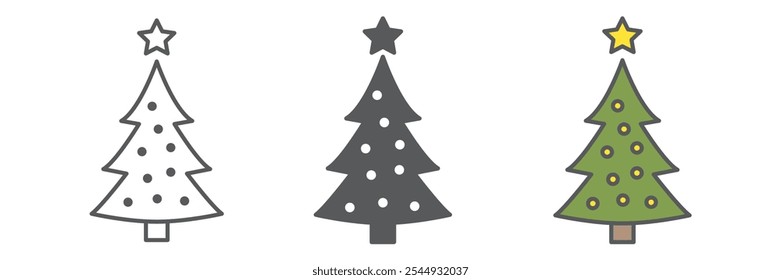 Christmas tree line icon collection, merry christmas and xmas, fir tree sign vector graphics, editable stroke linear icon set, eps 10.