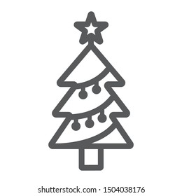 Christmas tree line icon. decor and new year, fir tree sign, vector graphics, a linear pattern on a white background, eps 10.