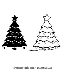 Christmas tree line icon, decorated conifer outline and filled vector sign, linear and full pictogram isolated on white, logo illustration