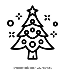 Christmas tree line icon, decorated conifer outline and filled vector sign, linear and full pictogram isolated on white, logo illustration