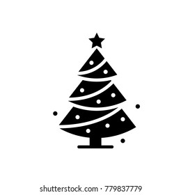 Christmas tree line icon. Decorated conifer in flat style. Filled vector sign isolated on white. Linear and full pictogram.