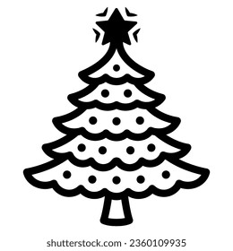 Christmas tree line icon, New Year concept, fir-tree sign on white background, Christmas tree with decorations and star icon in outline style for mobile and web design. Vector graphics