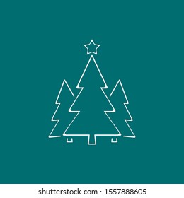 Christmas Tree Line Icon On Green Background. Vector illustration.