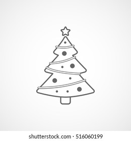 Christmas Tree Line Icon On White Background
