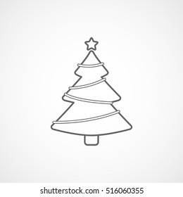 Christmas Tree Line Icon On White Background