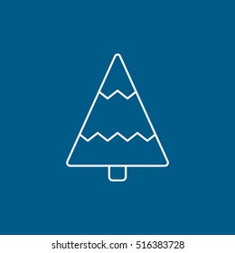 Christmas Tree Line Icon On Blue Background