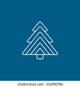 Christmas Tree Line Icon On Blue Background