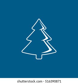 Christmas Tree Line Icon On Blue Background