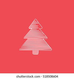 Christmas Tree Line Icon On Red Background