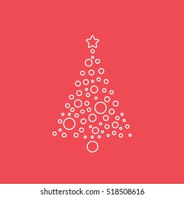 Christmas Tree Line Icon On Red Background