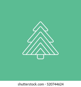 Christmas Tree Line Icon On Green Background