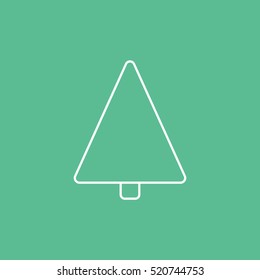 Christmas Tree Line Icon On Green Background