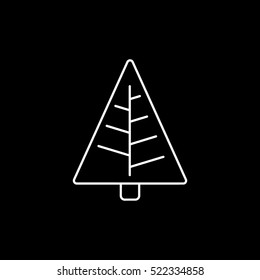 Christmas Tree Line Icon On Black Background