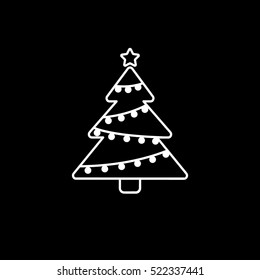 Christmas Tree Line Icon On Black Background