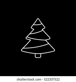 Christmas Tree Line Icon On Black Background