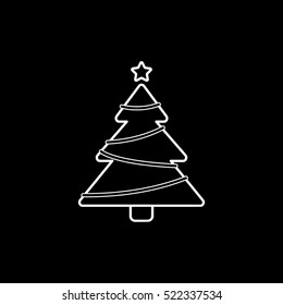 Christmas Tree Line Icon On Black Background