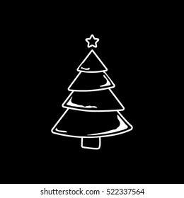 Christmas Tree Line Icon On Black Background