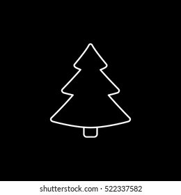 Christmas Tree Line Icon On Black Background