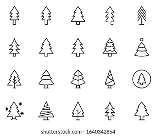 Christmas tree line icon set. Collection of vector symbol in trendy flat style on white background. Christmas tree sings for design.