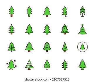 Weihnachtsbaum-Icon-Set. Sammlung von Vektorsymbol im trendigen, flachen Stil auf weißem Hintergrund. Die Natur singt nach Design.