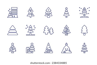 Christmas tree line icon set. Editable stroke. Vector illustration. Containing christmas tree, building, fir, gingerbread, pine, two pines.