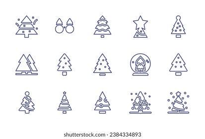 Christmas tree line icon set. Editable stroke. Vector illustration. Containing christmas tree, glasses, star, snow globe.
