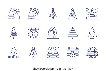 Christmas tree line icon set. Editable stroke. Vector illustration. Containing christmas tree, tree, decoration, christmas day, pine tree, christmas present, pine.
