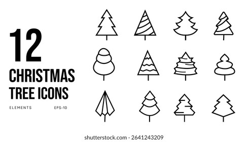 Christmas Tree Line Icon Set Minimal Winter Holiday Tree Symbols Collection Clean Modern Line Art Vector Set Festive Outline Icon Pack