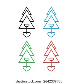 Christmas tree line icon set, vector illustration. Flat design style.