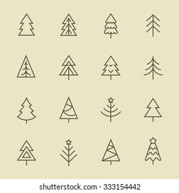 Christmas tree line icon set
